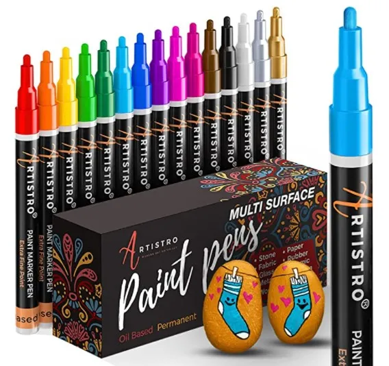 Set of 15 Quick Dry, Permanent, Waterproof and Oil Based Paint Markers Fine Tip