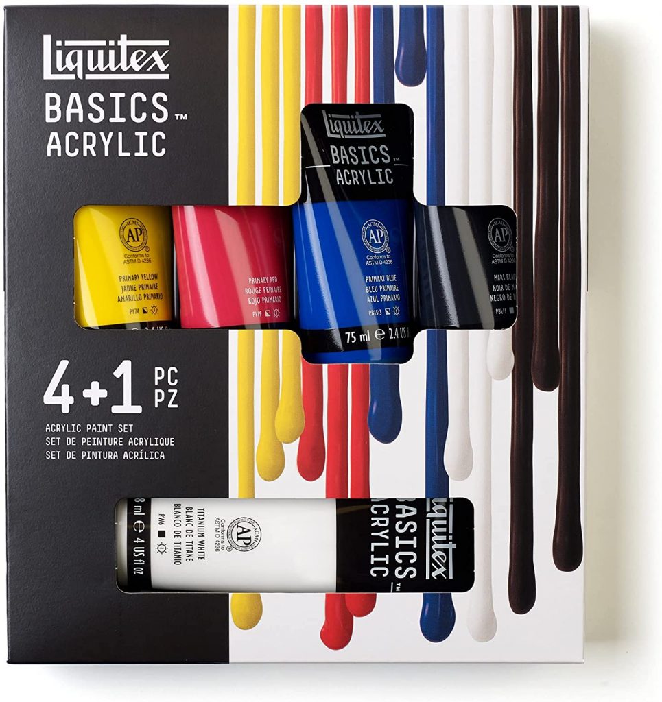 Liquitex BASICS 5 Tube Acrylic Paint Set, 4x75ml, 1x118ml