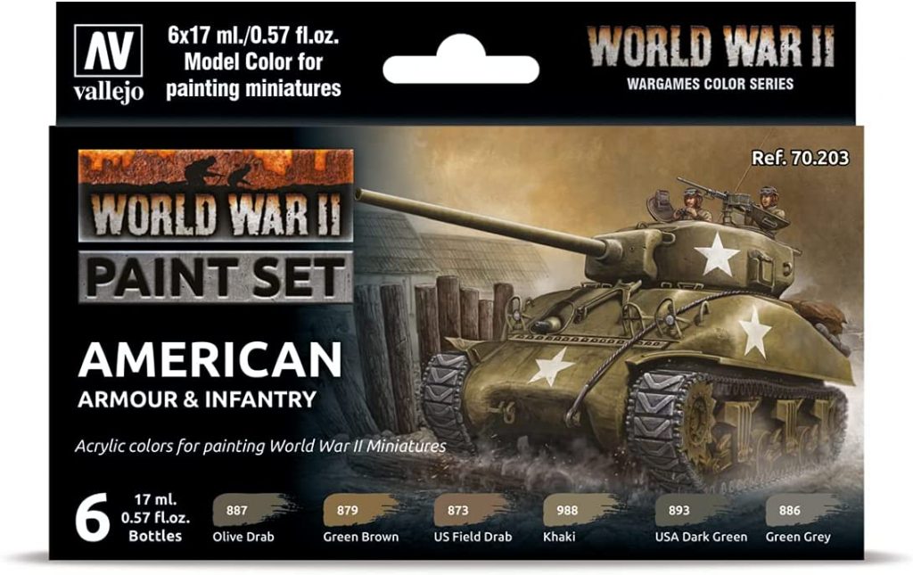  Vallejo VAL70203 AV Model Color Set-WWII American Armour&Infantry, 17 ml (Pack of 6)