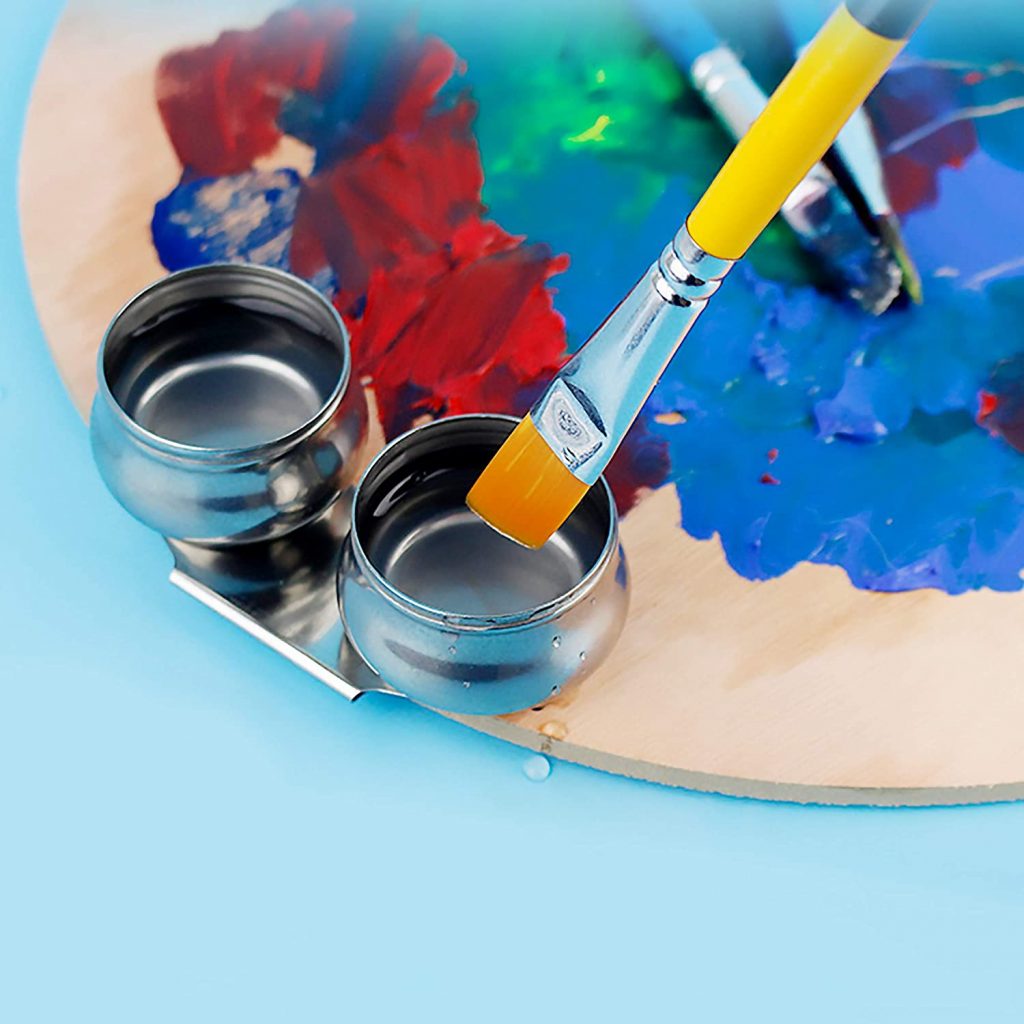 Oil Painting Palette Cup with Lid, Stainless Steel Double Dipper Design