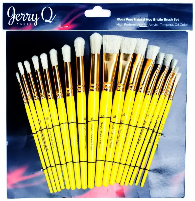 Jerry Q Art 18 pcs Pure Natural Hog Bristle Brush Set