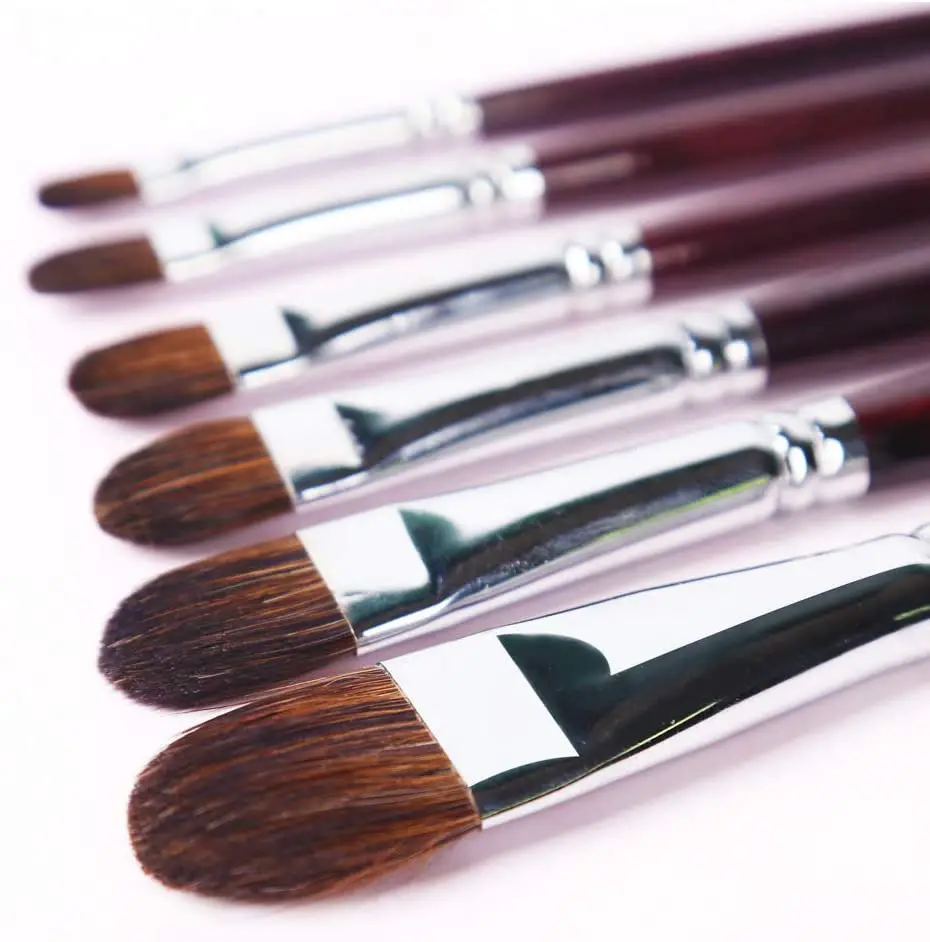 Transon Red Sable Filbert Paint Brushes 6pcs for Watercolor