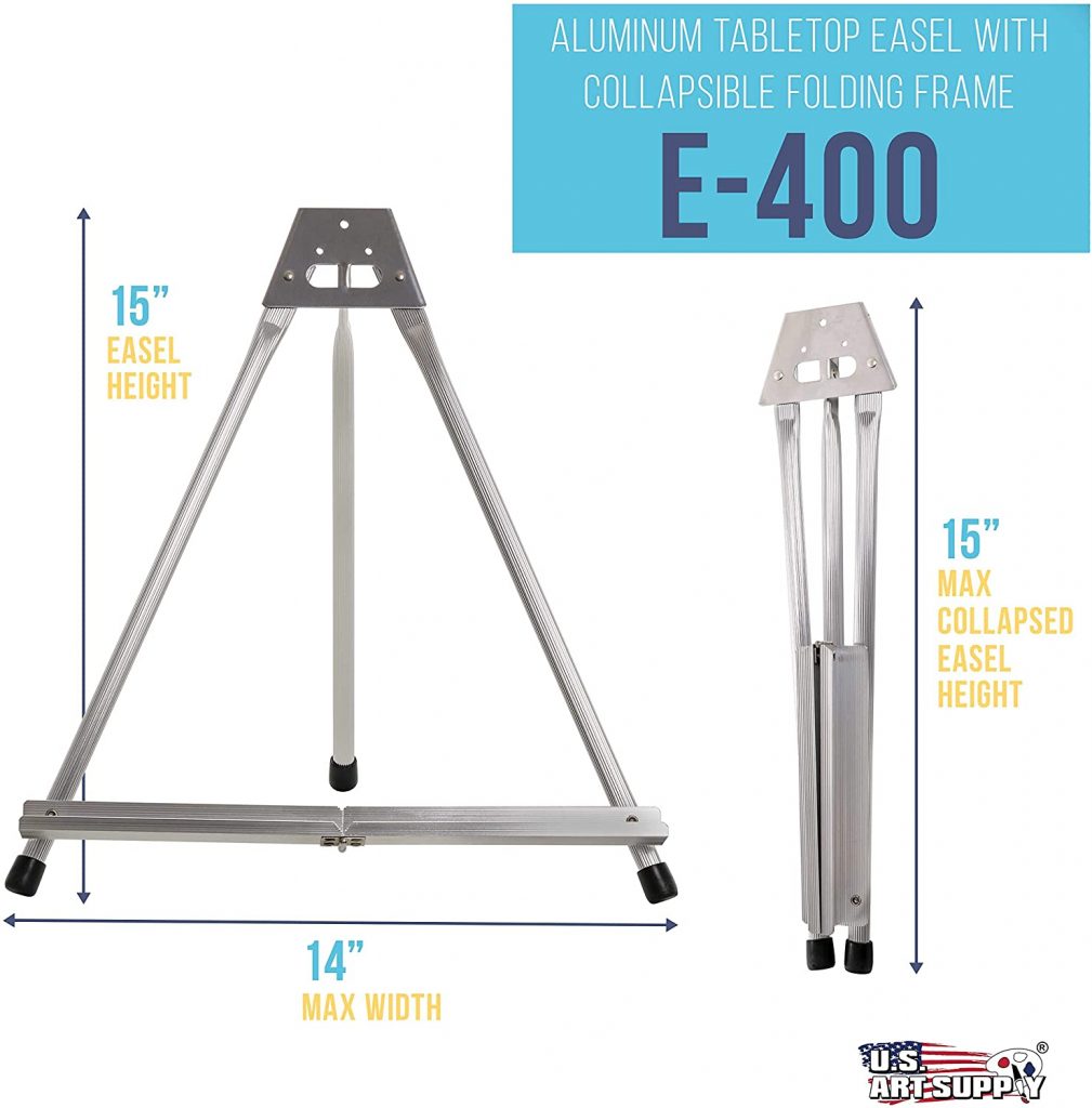 U.S. Art Supply 15" High Aluminum Tabletop Display Easel with Collapsible Folding Frame