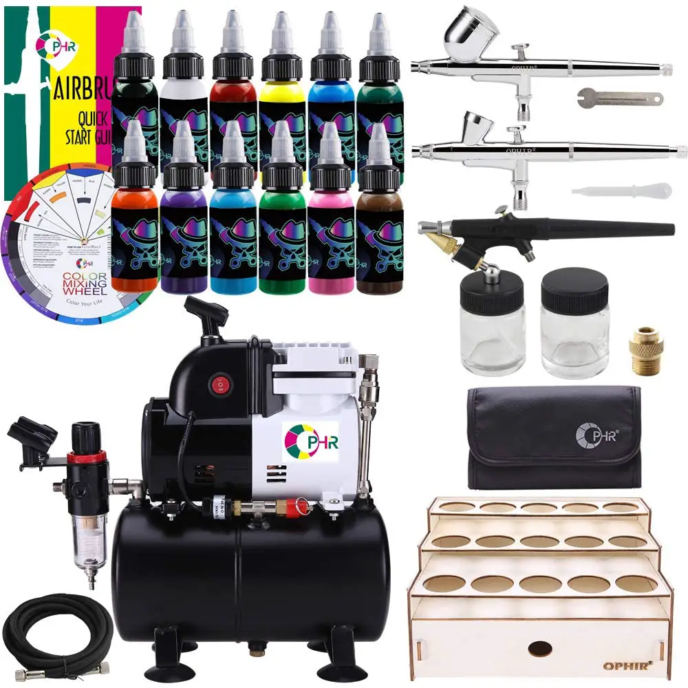 OPHIR Professional 3X Airbrush Kit & 3L Air Compressor Tank
