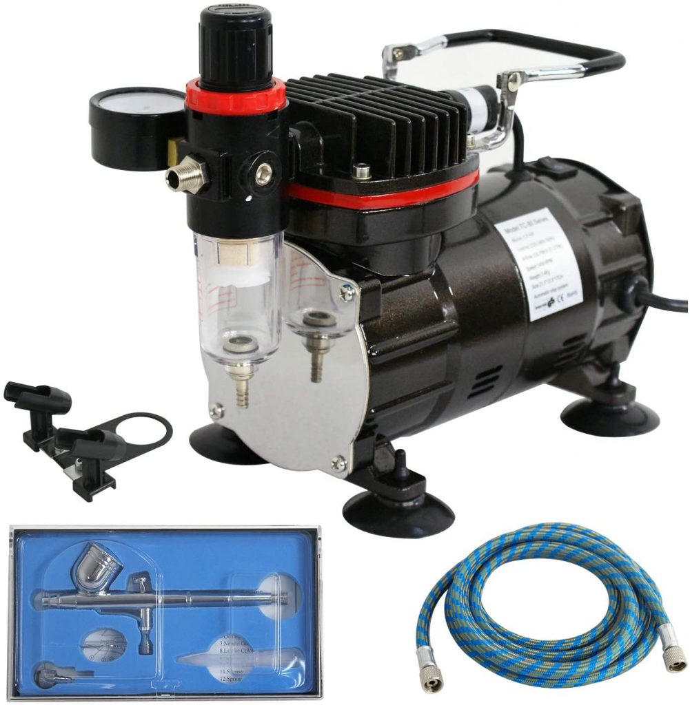 F2C TC-802K Pro Air Compressor W/Airbrush Kit Dual Multi-Purpose Action Airbrushing System