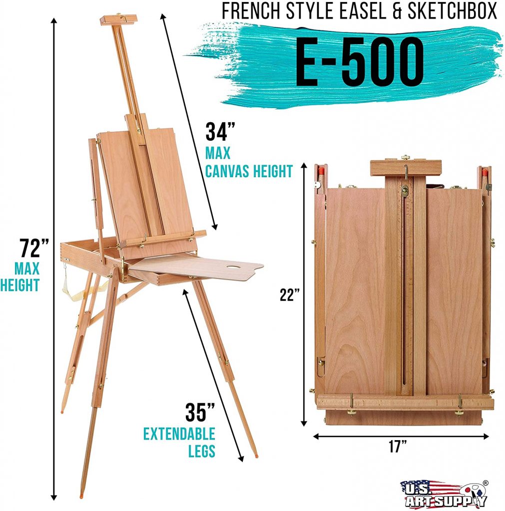  U.S. Art Supply Coronado Large Wooden French Style Field and Studio Sketchbox Easel with Artist Drawer