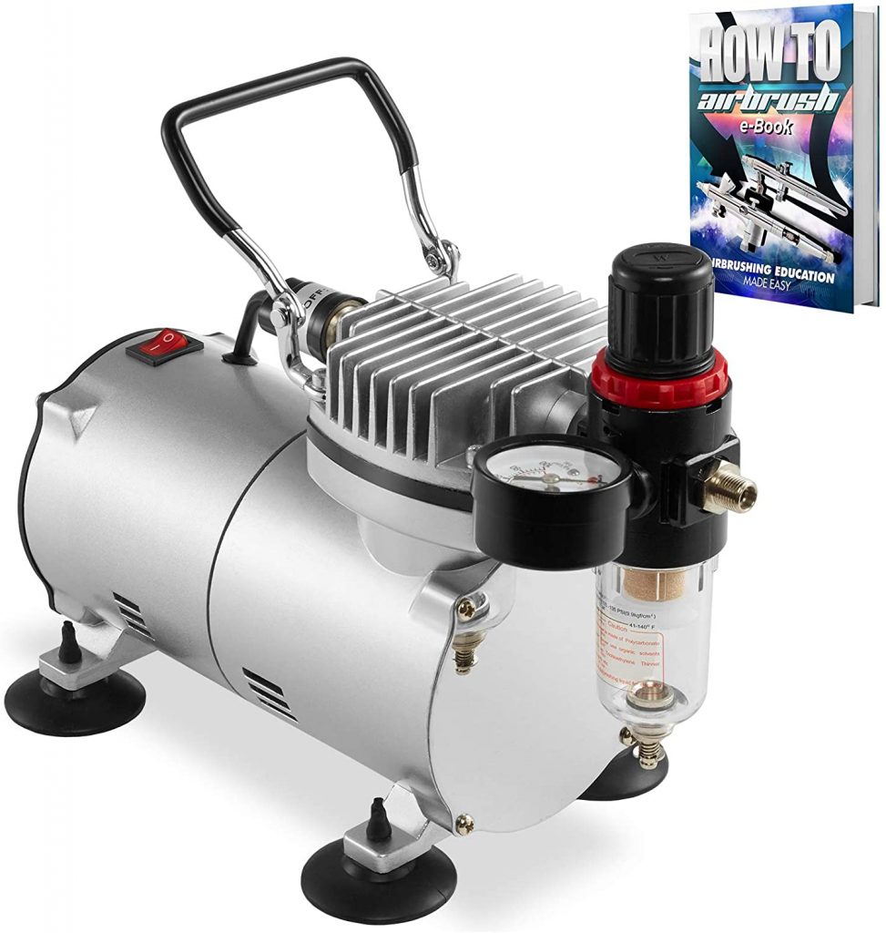 PointZero 1/5 HP Airbrush Compressor with Regulator, Gauge and Water Trap
