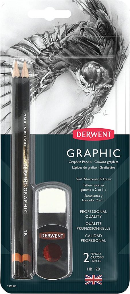 Derwent Graphic Pencil with 2-in-1 Pencil Sharpener and Eraser Set