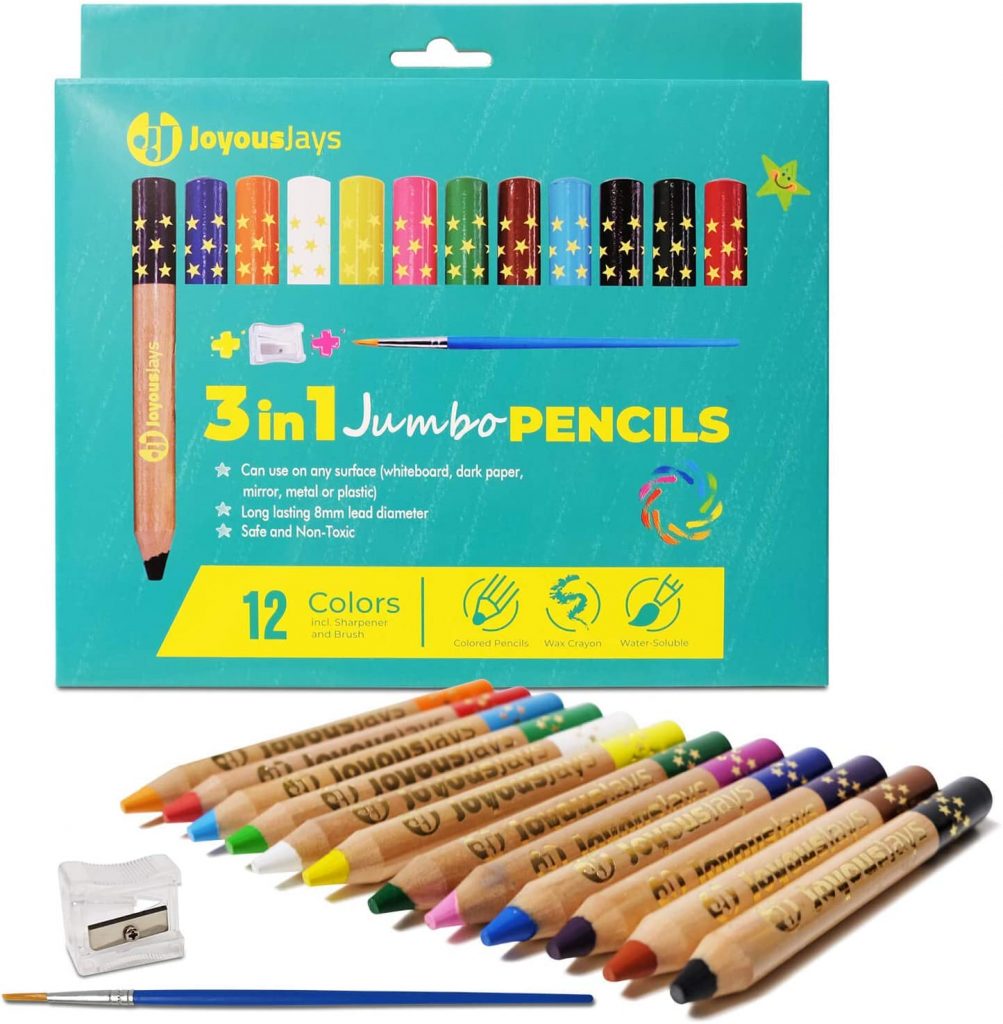 JoyousJays 3-in-1 Jumbo Colored Pencils For Kids (Ages 3+)