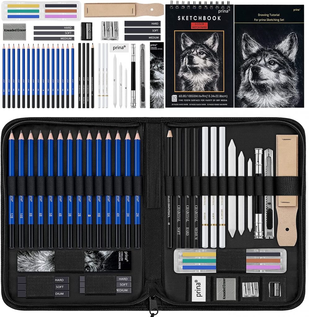 Prina 50 Pack Drawing Set Sketch Kit