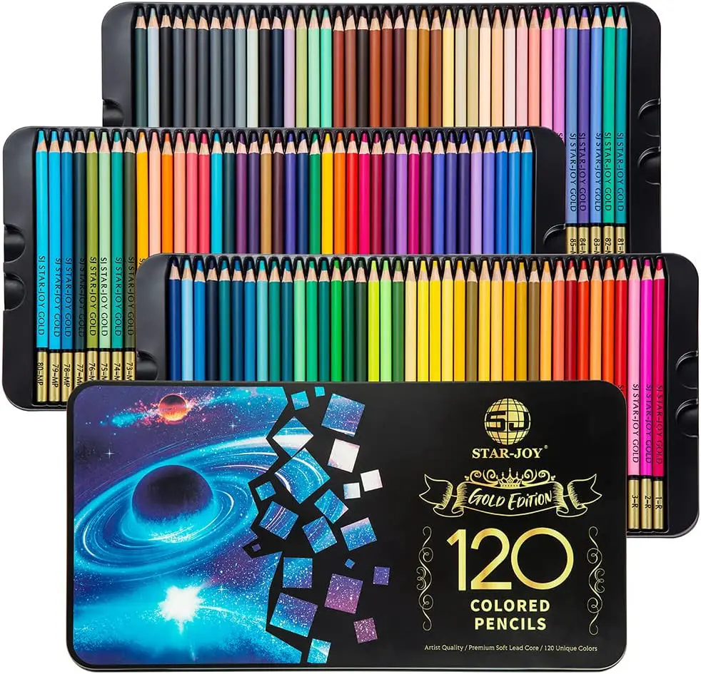 SJ STAR-JOY Gold Edition 120 Colored Pencils for Adult Coloring Books,