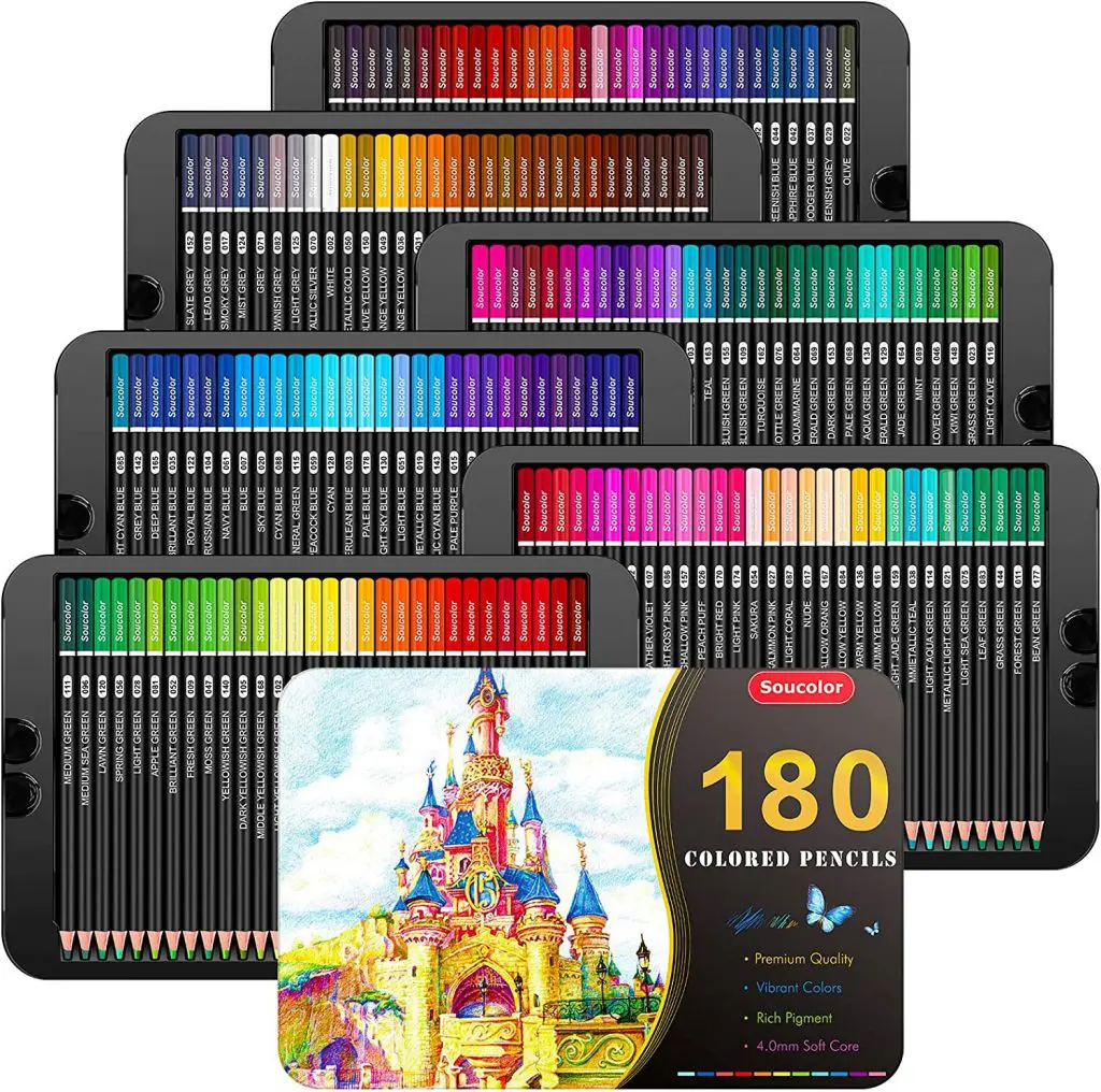 Soucolor 180-Color Artist Colored Pencils Set for Adult Coloring Books