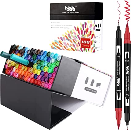 100 Colors Brush Tip Markers Dual Tip Water Color Brush Pens