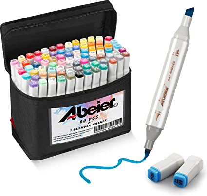 Abeier Brush & Chisel Dual Tip Sketch Markers for Artists