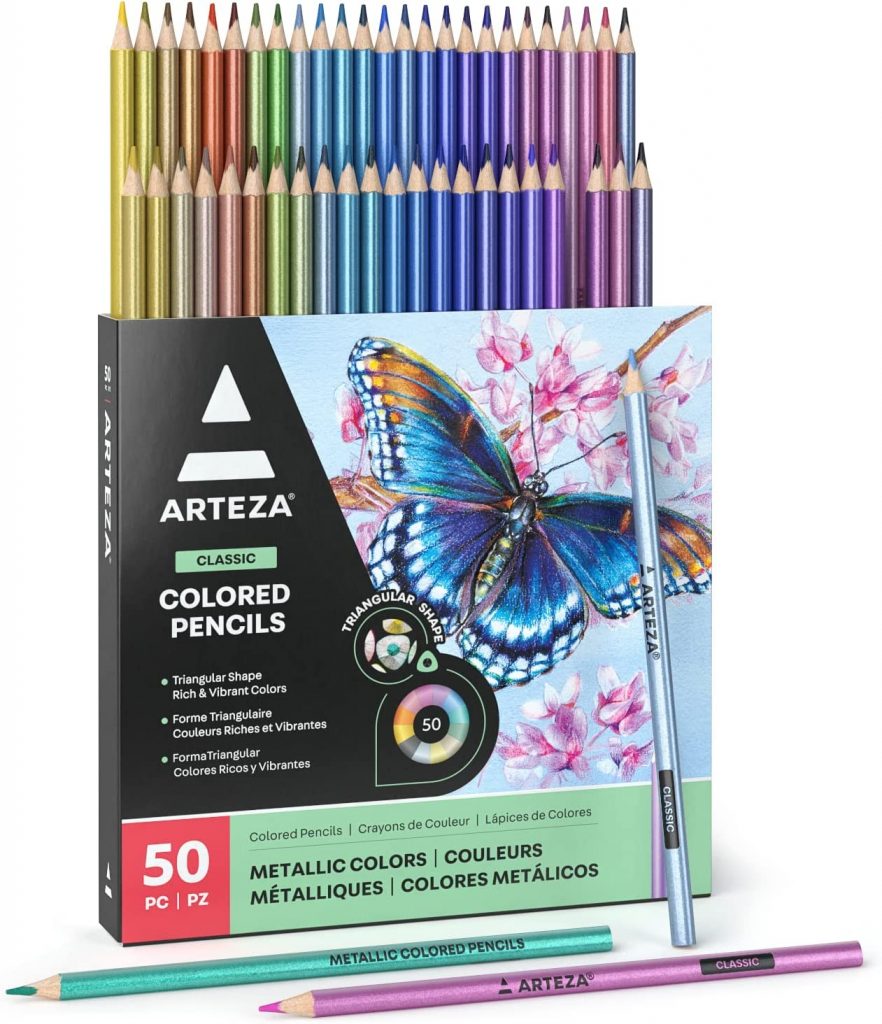 Arteza Metallic Colored Pencils for Adult Coloring