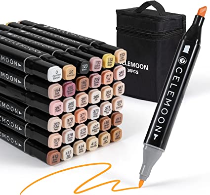 CeleMoon 36 Skin Tone Colors Dual Tip Alcohol Markers Pens