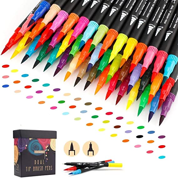 GC 72 Colors Dual Tip Brush Pens Highlighter 