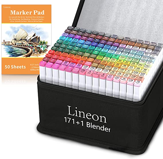 Lineon 172 Colors Alcohol Based Dual Tip Art Markers