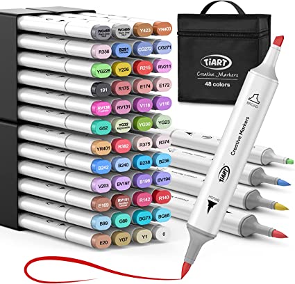 TIART 48 Colors Alcohol Markers Brush Tip