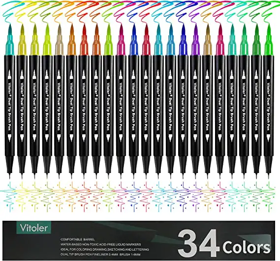 VITOLER Dual Tip Brush Markers Colored Pen