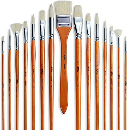 ARTIFY 15 Pieces Professional Natural Chungking Bristle Oil Paint Brush Set
