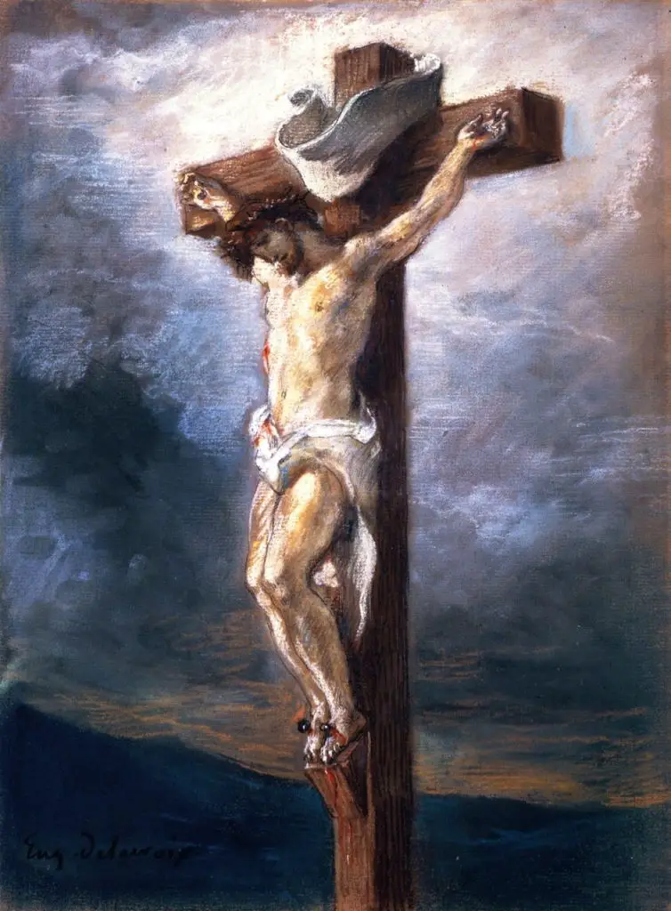 Eugène Delacroix by Christ on the Cross