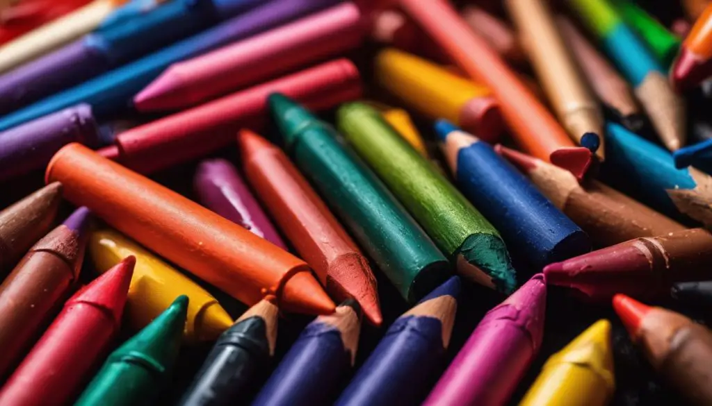 A vibrant and diverse still life composition of wax crayons. Wax Crayon