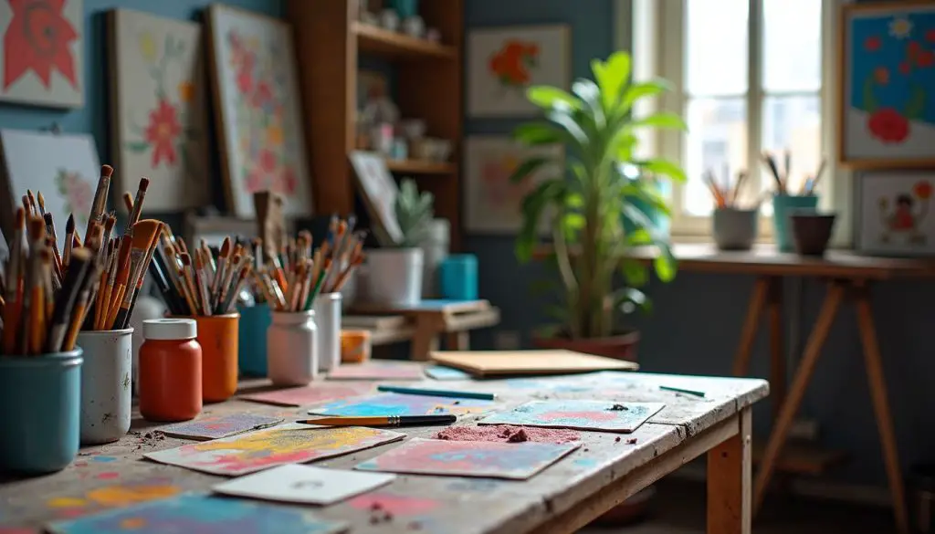 A vibrant and diverse classroom filled with art supplies and paintings. Steps to Become an Art Teacher