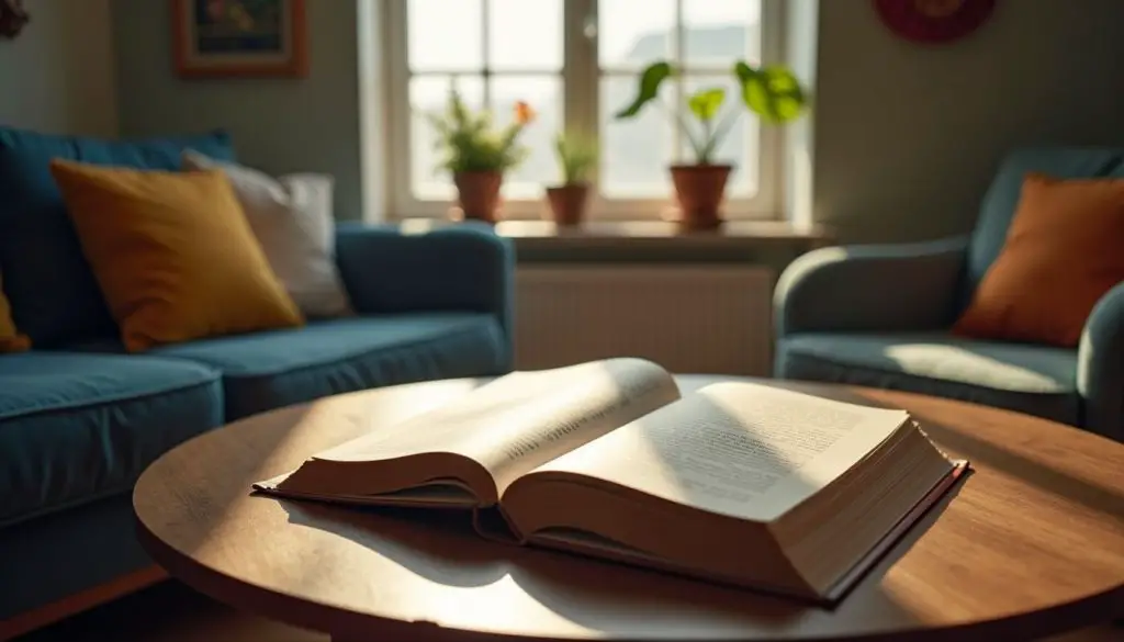 A cozy reading nook with unique decorations and open art book. Recommendations from Art Experts
