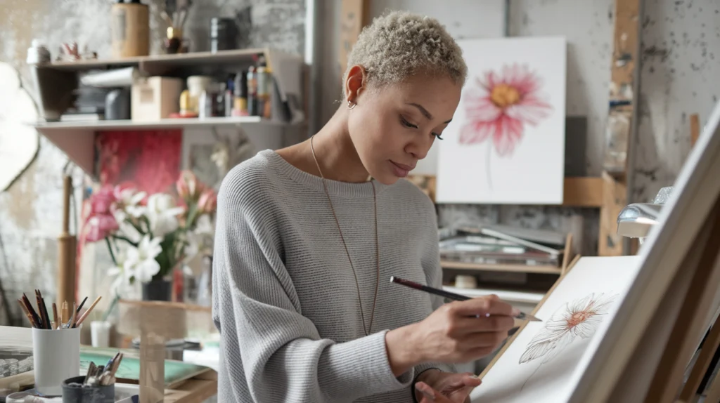 Artist Drawing with Coloured Pencils